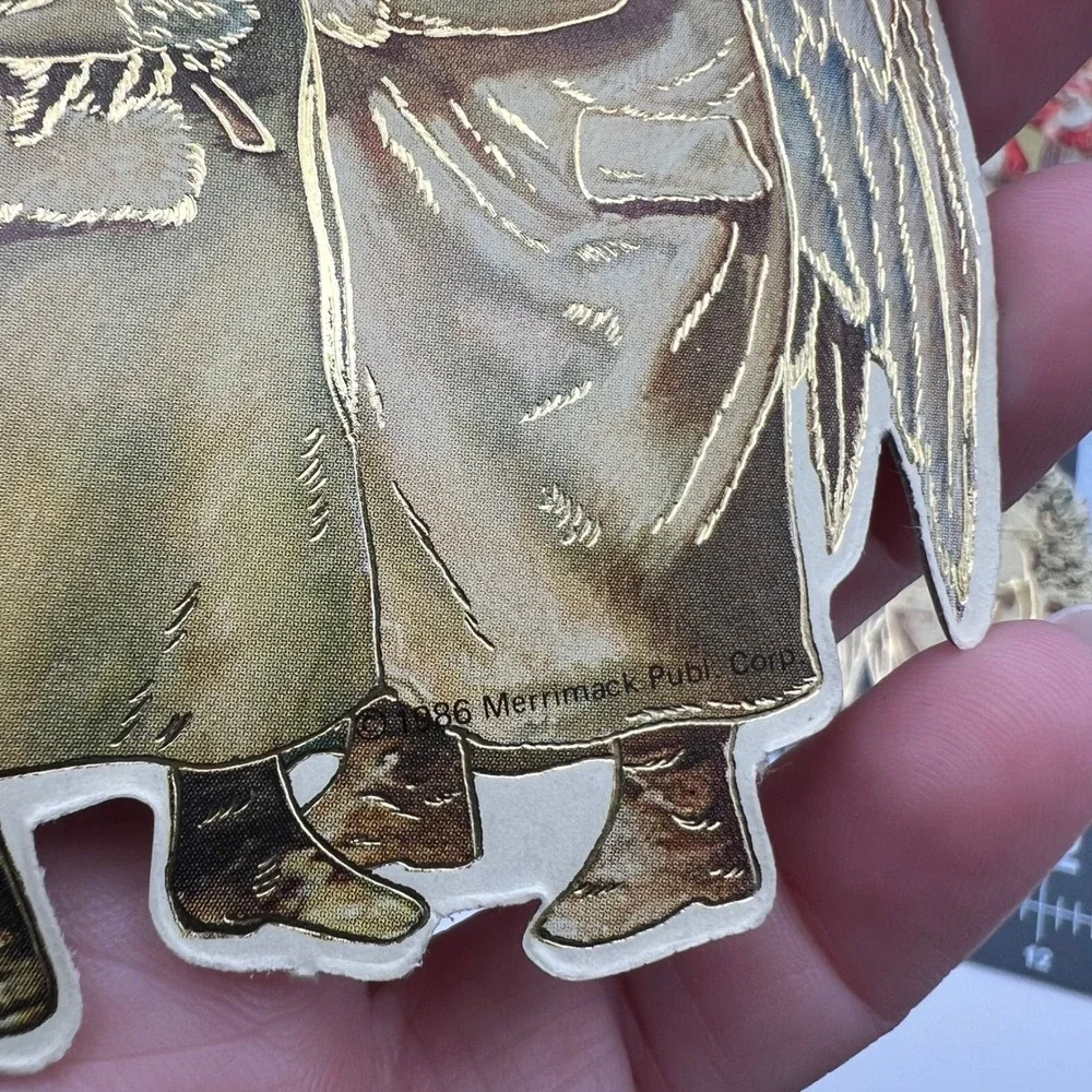 9pc Vintage Victorian Christmas Ornaments Santa Angel Gold Foil 1984 1986 Mixed